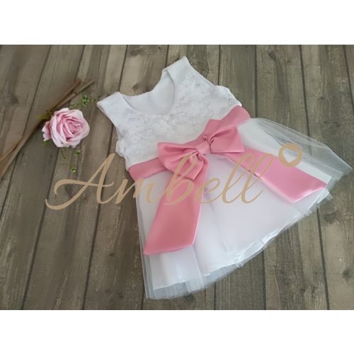 Ambell fehér alkalmi ruha rózsaszín övvel